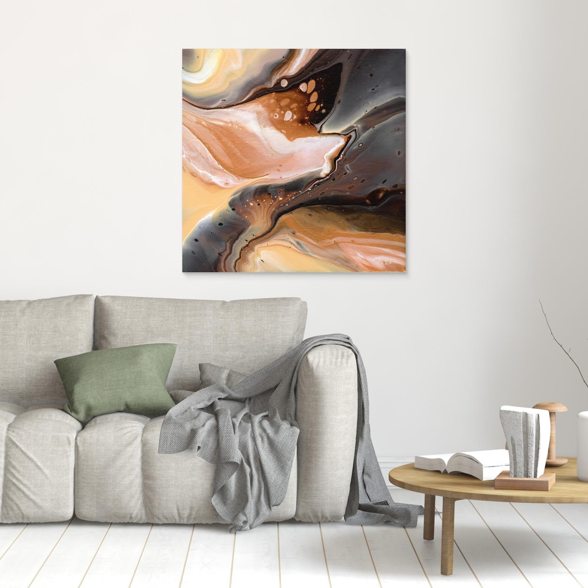 NL Modern Art Unframed Canvas Print Comforting Chocolate Caramel 3 on wall over grey sofa