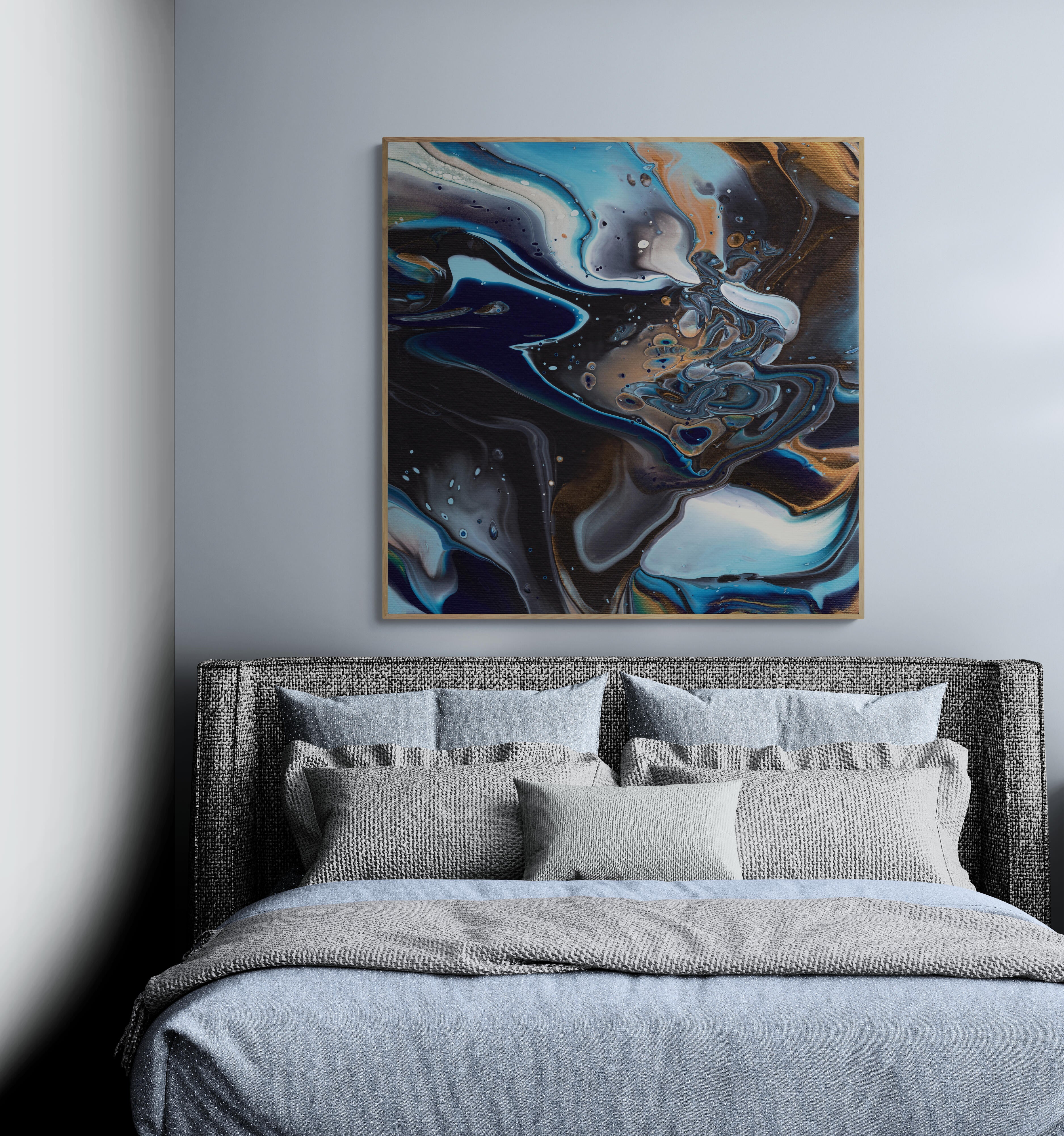 NL modern art-canvas-print-deep-passion-2-on-wall-in-cozy-bedroom-over-modern-bed-oak-frame