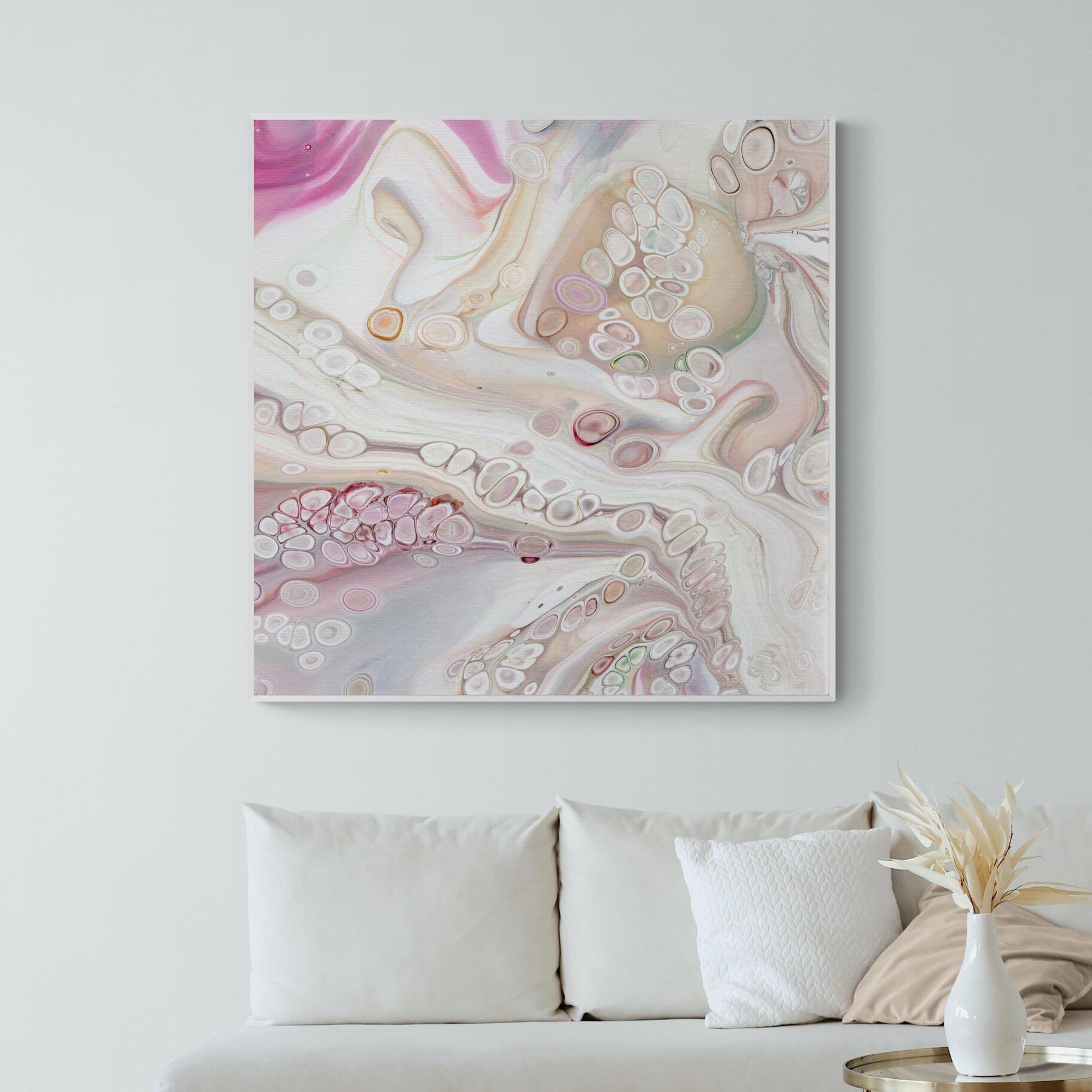 NL modern art-canvas-print-gentle-tenderness-1-in-small-living-room-space-with-natural-tones-white-frame