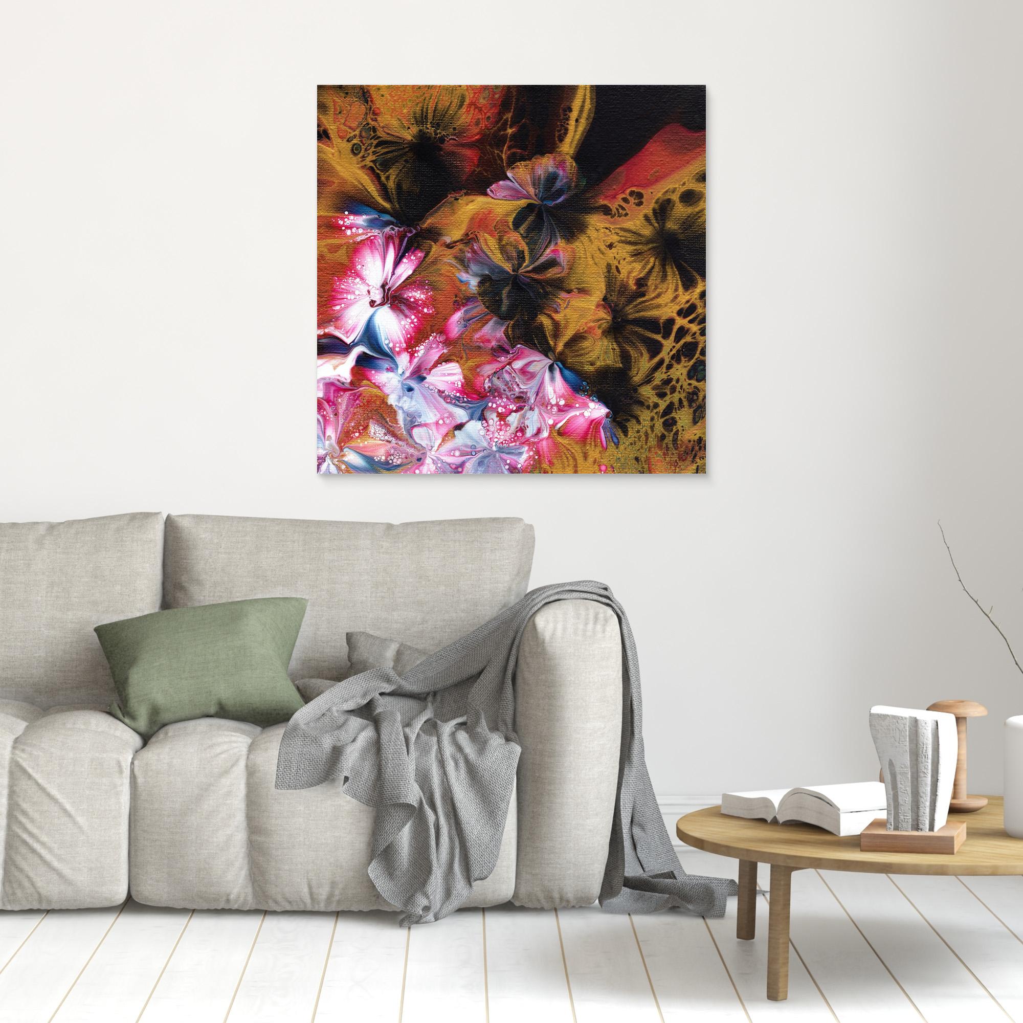 NL Modern Art Wall Art Unframed Canvas Print Abstract Floral 5 over grey sofa